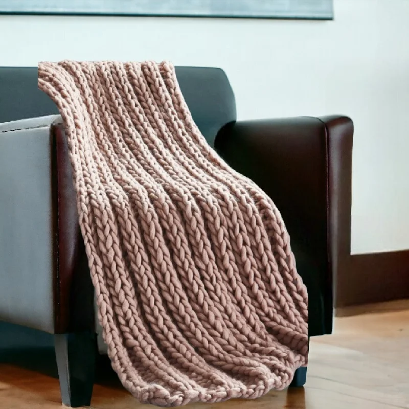 70" X 50" Blush Knitted Polyester Throw Blanket