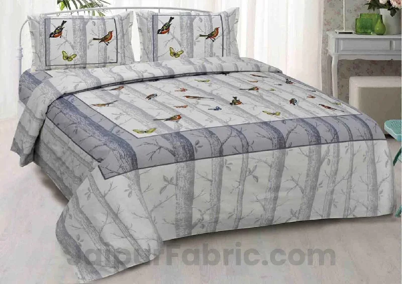 Alexa Bird Pattern Grey Sparrow  King Size Double Bedsheet