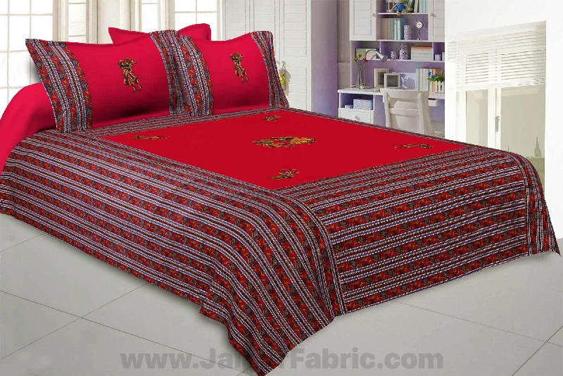 Applique Red Chang Dance Jaipuri  Hand Made Embroidery Patch Work Double Bedsheet