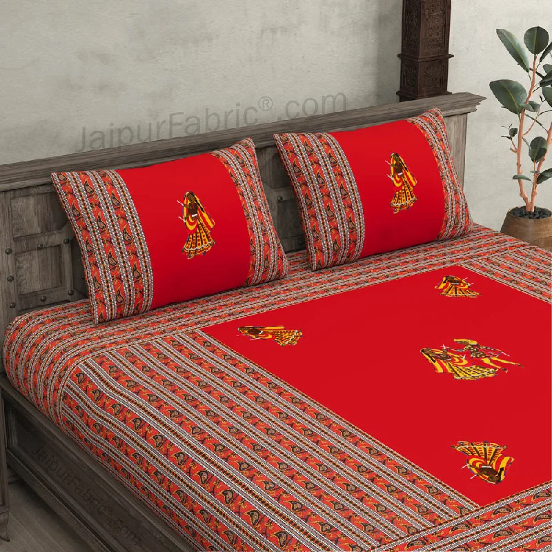 Applique Red Dandiya Jaipuri  Hand Made Embroidery Patch Work Double Bedsheet