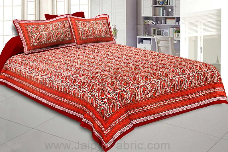 Awsome Orange Gold Paisley Double Bedsheet