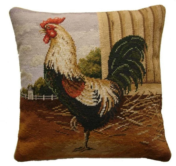 Barn Yard Rooster - 17" x 17" needlepoint pillow