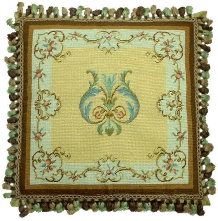 Beautifully Green - 18" x 18" needlepoint pillow