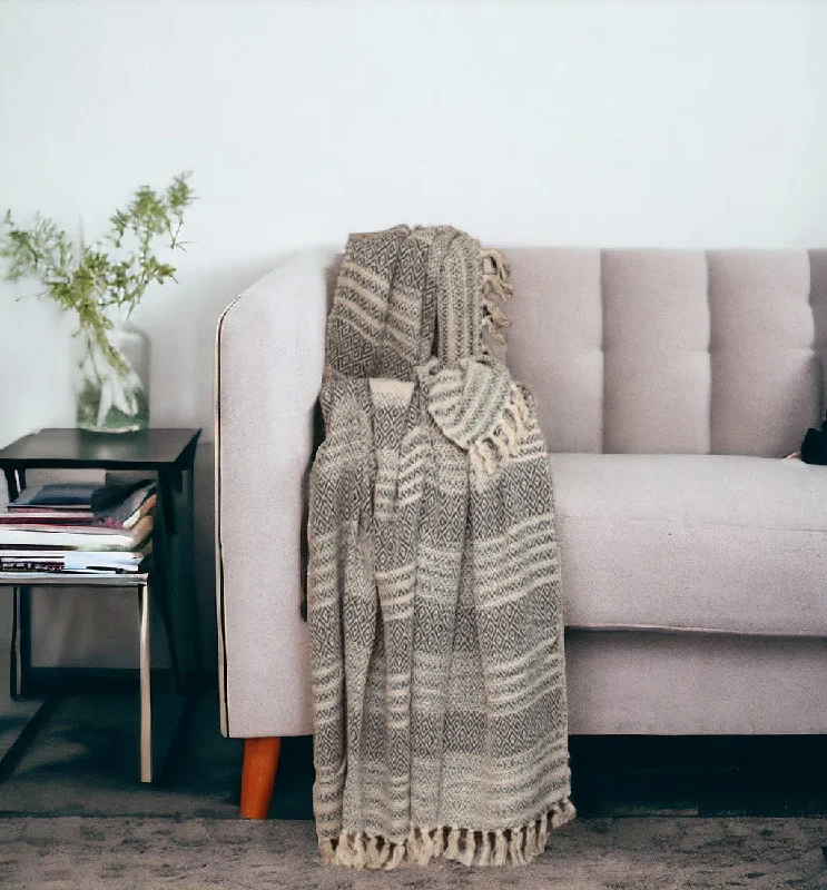 Beige and Taupe Diamond Weave Handloom Throw