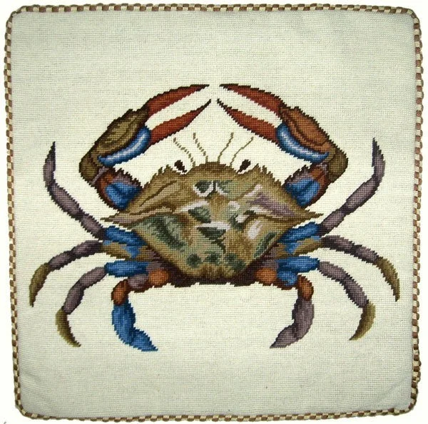 Big Blue Crab - 21 x 21" needlepoint pillow