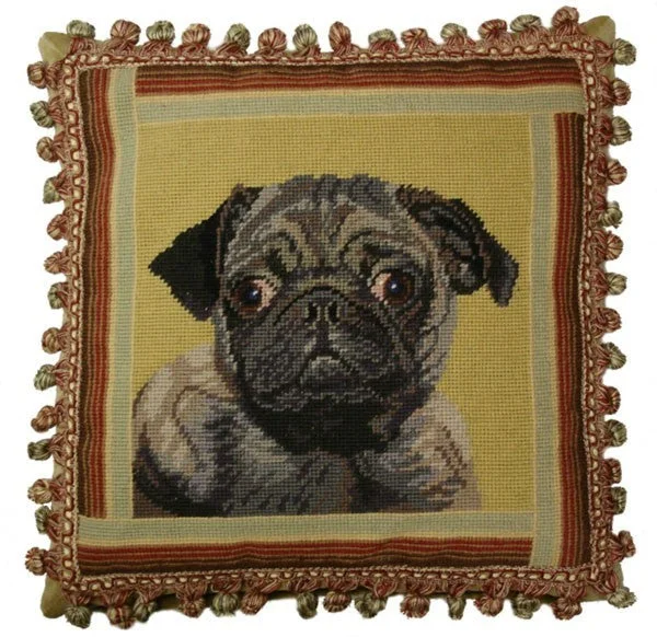 Black Pug - 16 x 16" needlepoint pillow