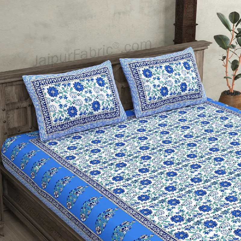 Blue Floral Carnival Double Bedsheet