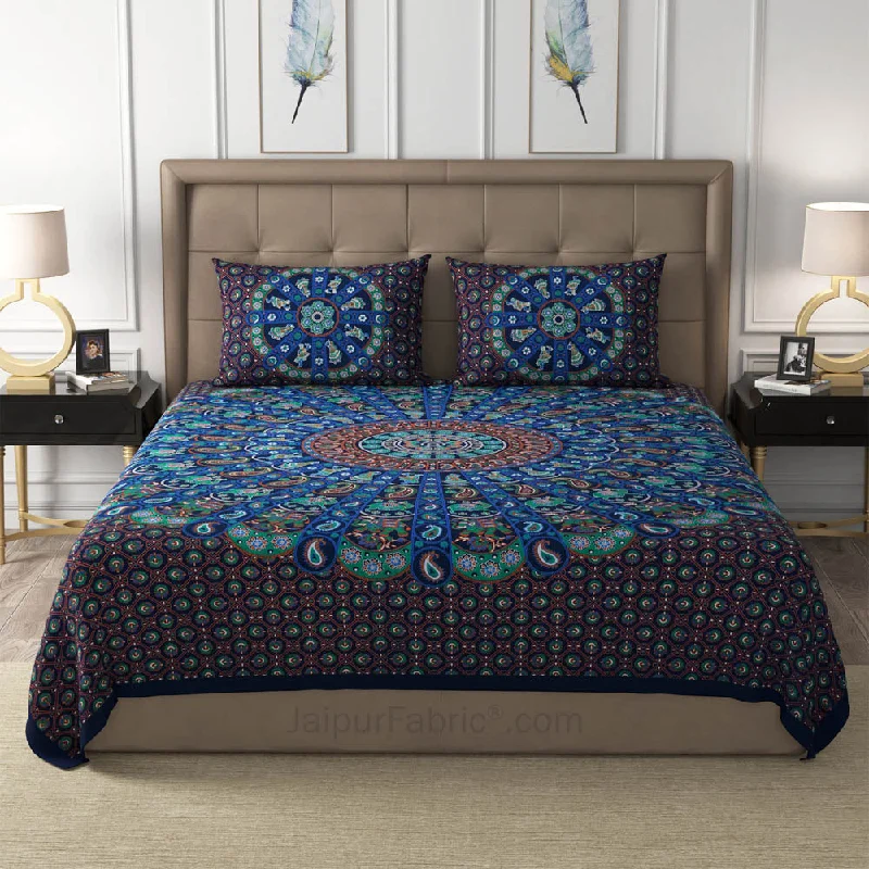 Blue Paisley Mandala Cotton Double Bedsheet