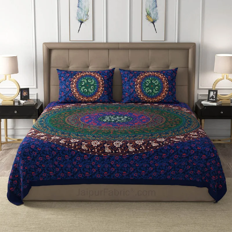 Blue Rangoli Mandala Cotton Double Bedsheet