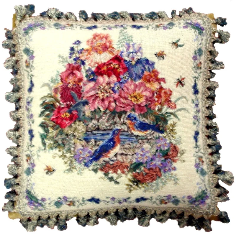 Bouquet and Birds - 19 x 19" needlepoint pillow