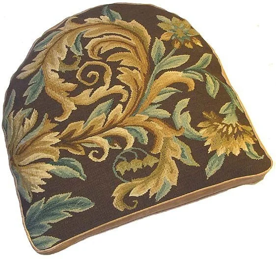 Brown Floral Swirls Aubusson Chair Cushion - 18" x 20"