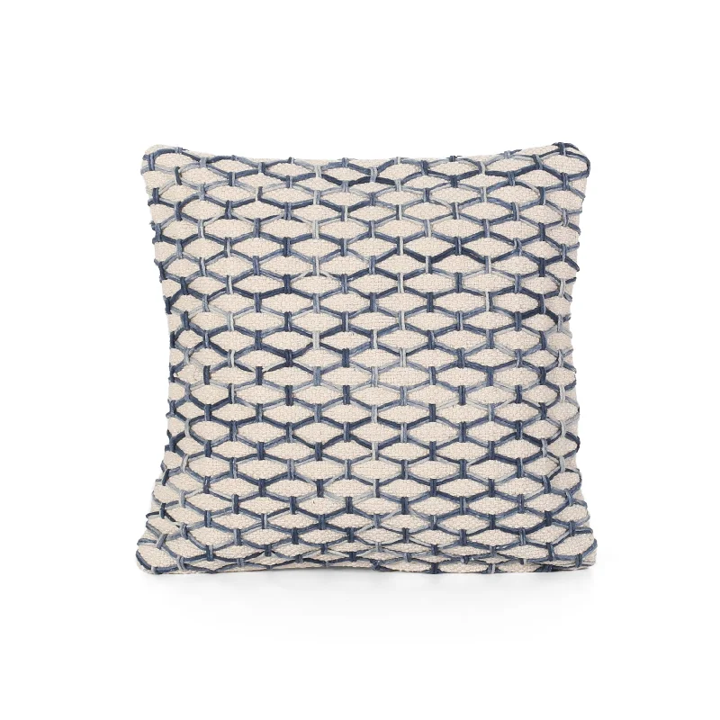 Cloris Boho Cotton Throw Pillow, Blue and White