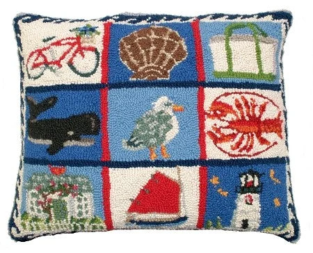 Coastal Quilt 16"x20" Hooked Pillow