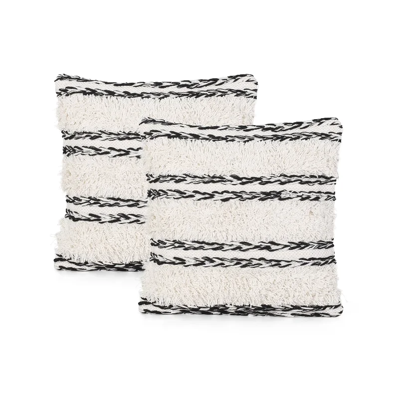 Connie Boho Cotton Pillow Cover (Set of 2), Black and White