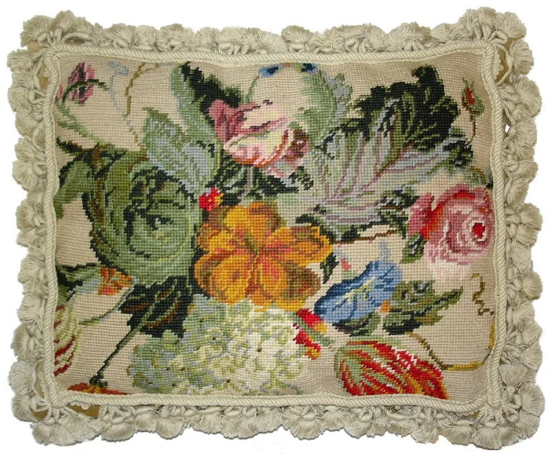 Bouquet with Orange - 14 x 18" needlepoint pillow