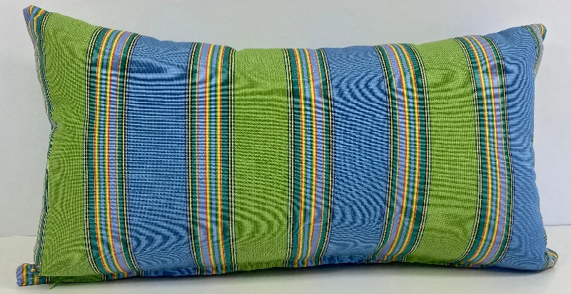 Luxury Outdoor Lumbar Pillow - 22" x 12" - Newport - Sky Stripe; Sunbrella, or equivalent, with poly fill