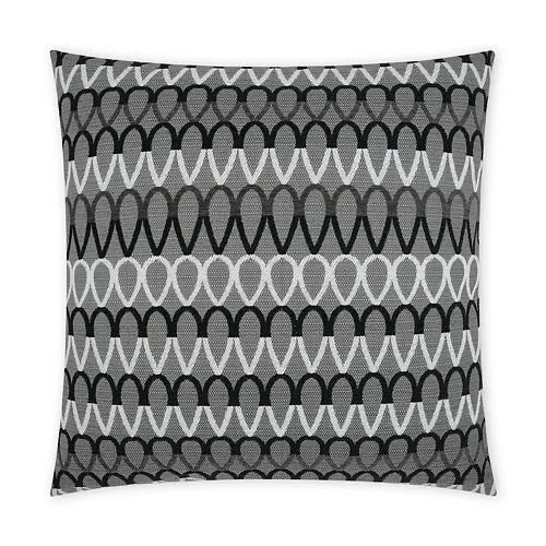 Luxury Outdoor Pillow - 22" x 22" - Lozenge. Tear drop shapes of black and white on a grey background