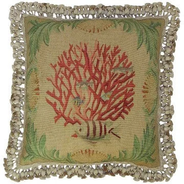 Coral and Fish Facing Left - 20" x 20" Aubusson pillow