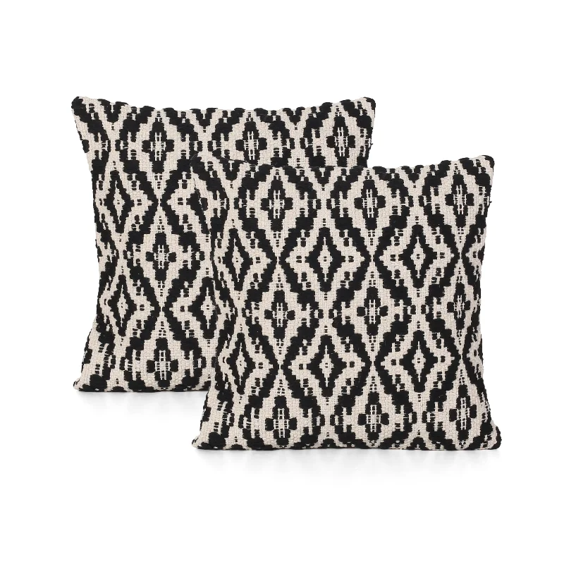 Daisy Boho Cotton Throw Pillow (Set of 2), Black and White