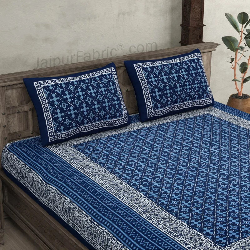 Dark Grey Retro Print Pure Cotton Jaipuri Dabu  Bedsheet