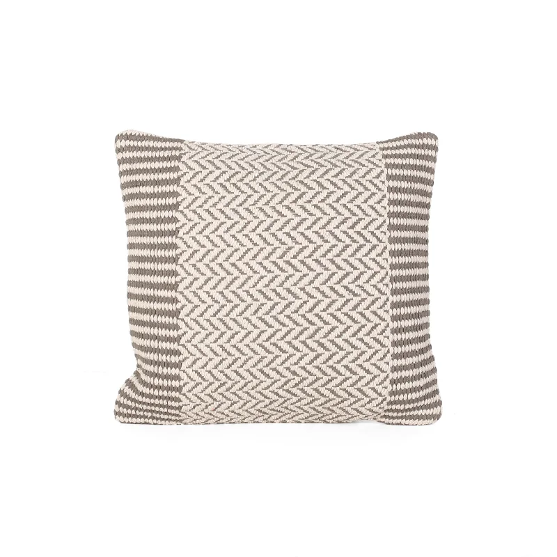 Demi Boho Cotton Pillow Cover, Taupe and White