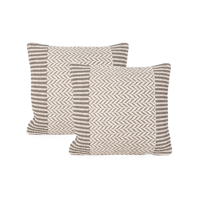 Diana Boho Cotton Throw Pillow (Set of 2), Taupe and White