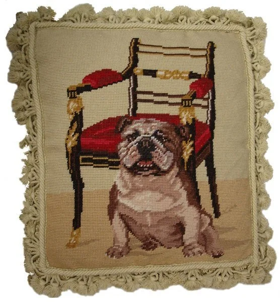 Dog and Chair - 18" x 16" needlepoint pillow