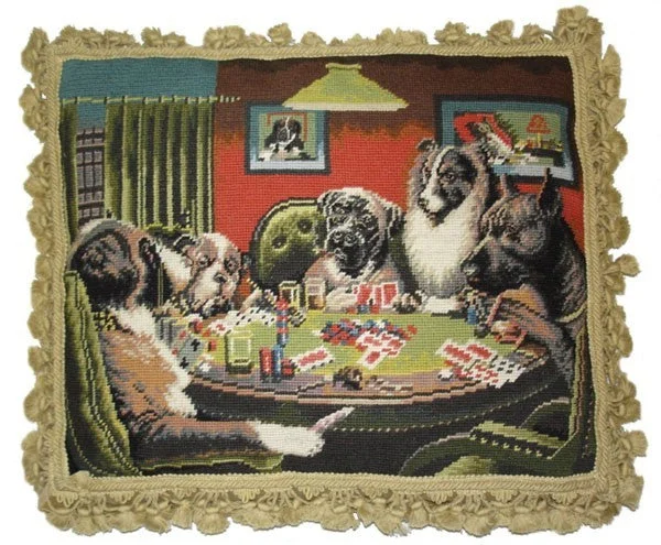 Dogs at Cards - 18" x 22" needlepoint pillow