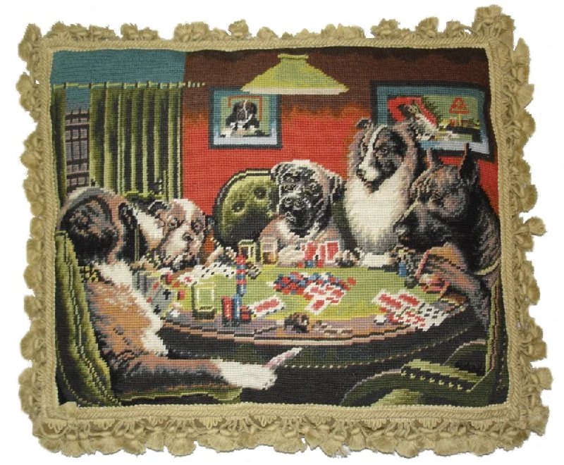 Dogs Playing Poker - 18" x 22" needlepoint pillow