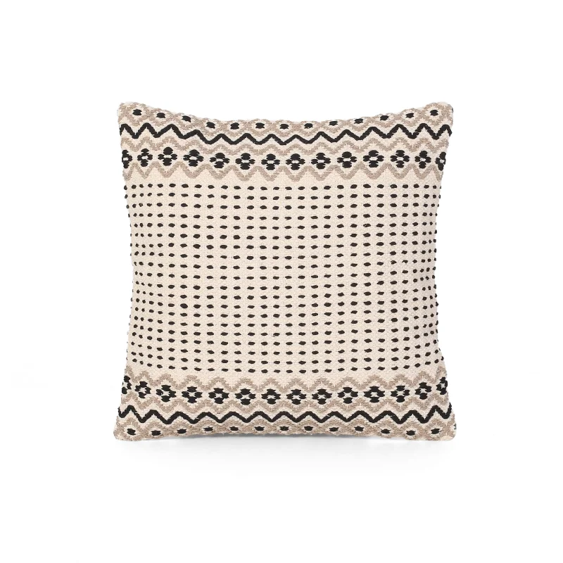 Donna Boho Cotton Throw Pillow, Taupe and White