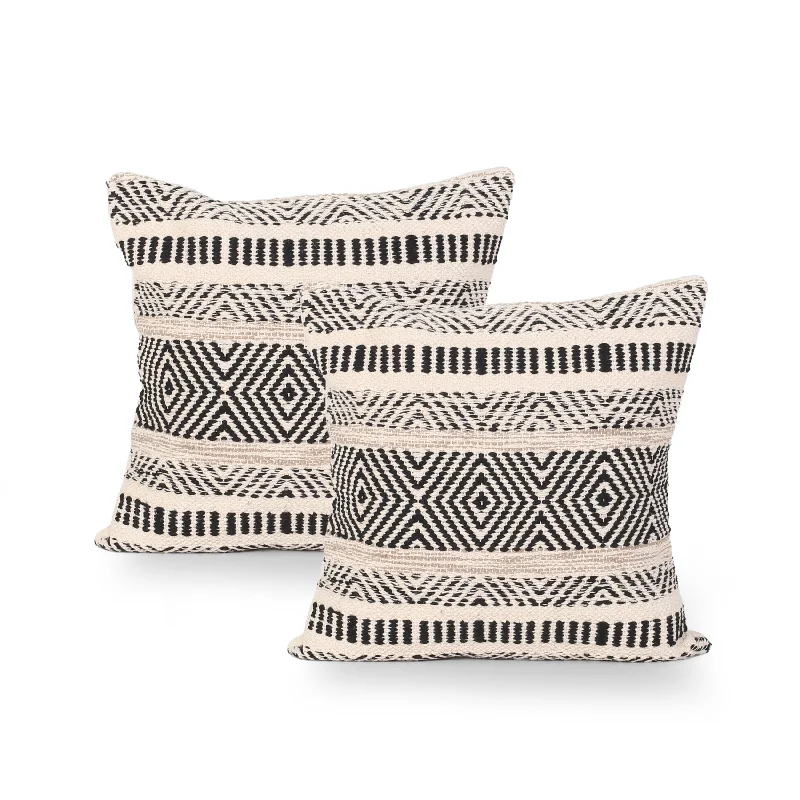 Doris Boho Cotton Pillow Cover (Set of 2), Black and White