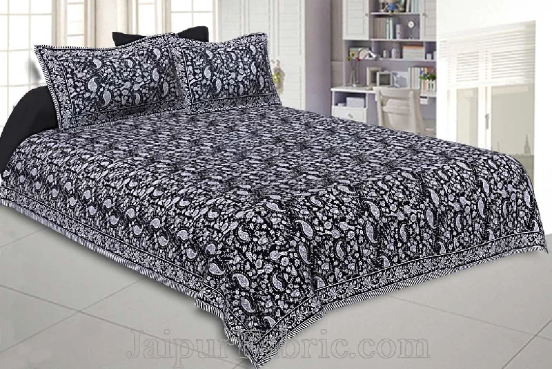 Double Bedsheet Coal Black Floral Pattern