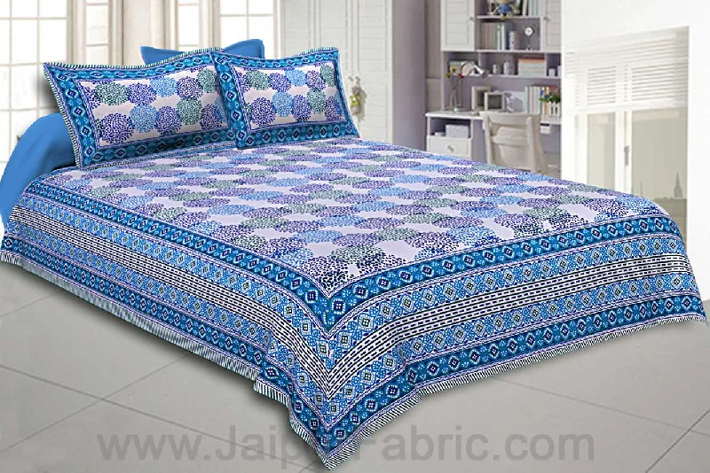 Double Bedsheet Dotted Sky Blue Circle Fine Cotton