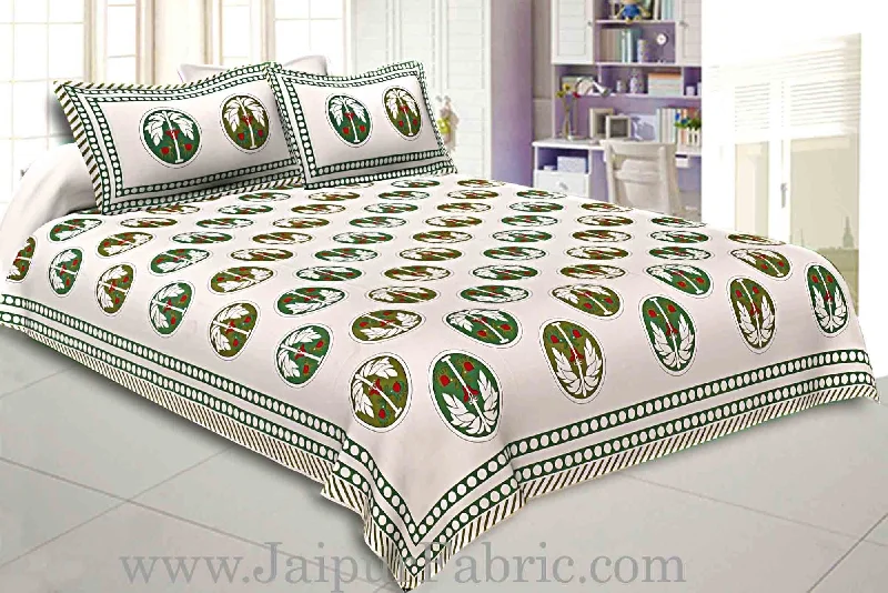 Double Bedsheet Grey  Border  Fine Cotton Green Tree Print