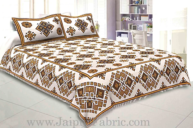 Double Bedsheet  Light Yellow  Border  Fine Cotton  Rangoli  Print