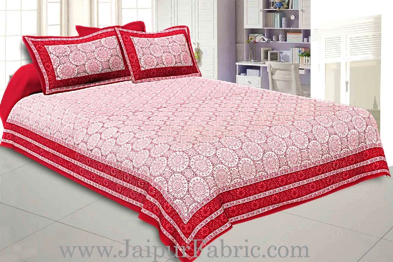 Double Bedsheet Maroon Border Rangoli Print With Two Pillow Cover