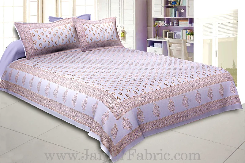 Double Bedsheet Off-white Base Golden Leafy Block Print