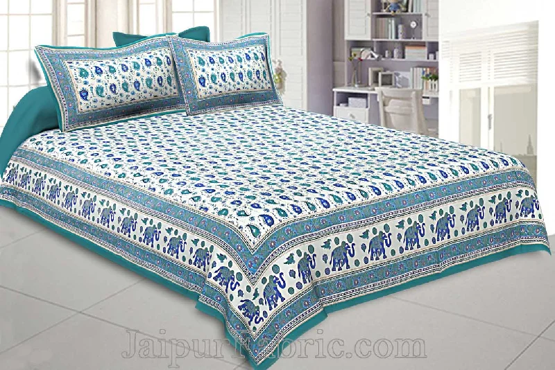 Double Bedsheet Paisley Sea Green Gold Print