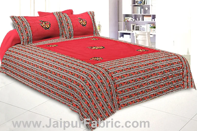 Double Bedsheet Rani color Gujri dance applique Design