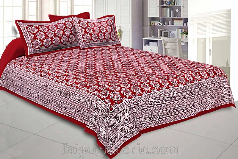 Double bedsheet Ruby Red Hand Block Floral Print