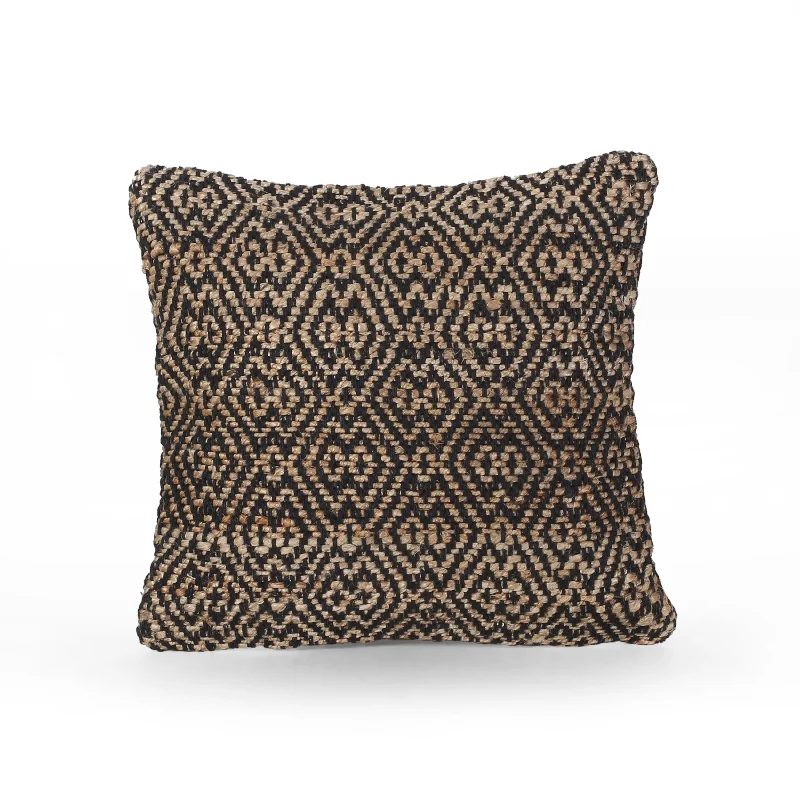 Elaine Boho Jute and Cotton Throw Pillow, Black