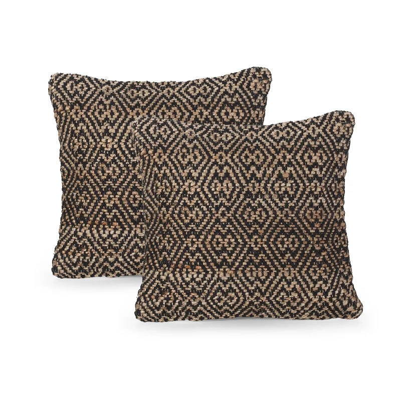 Elaine Boho Jute and Cotton Throw Pillow (Set of 2), Black