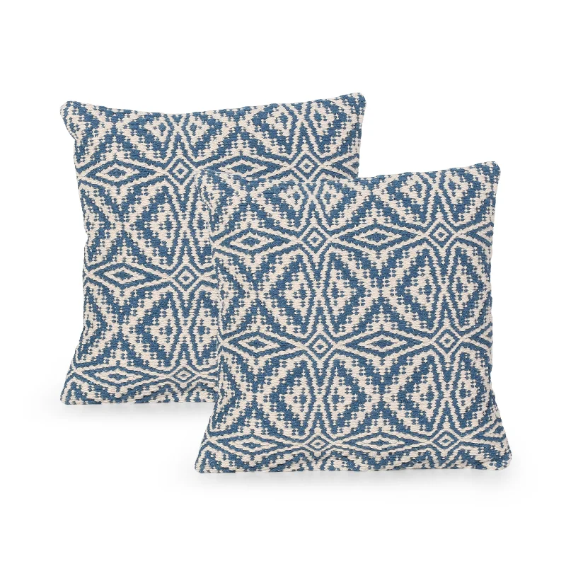 Ellen Boho Cotton Pillow Cover (Set of 2), Blue and White