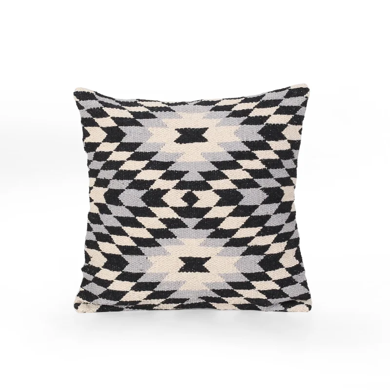 Estelle Boho Cotton Pillow Cover, Black and White