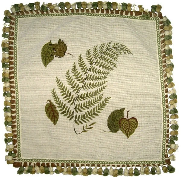 Fern and Three Leaves - 22" x 22" needlepoint pillow