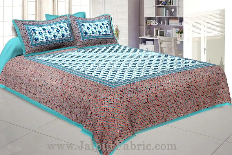 Floral BedSheet Double Bed with SeaGreen Base