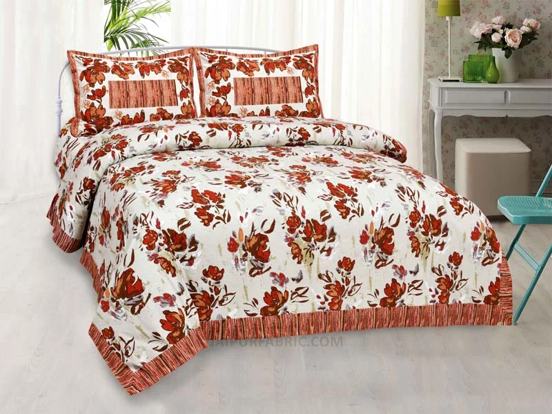 Floral Brown Painting Prints Double BedSheet