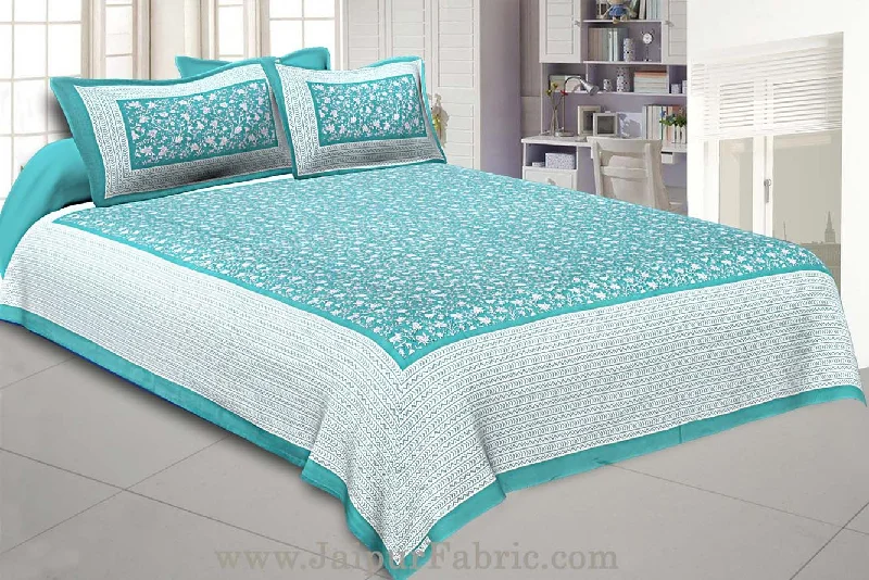 Floral Double Bedsheet Sea-Green base with 2 Pillow Covers