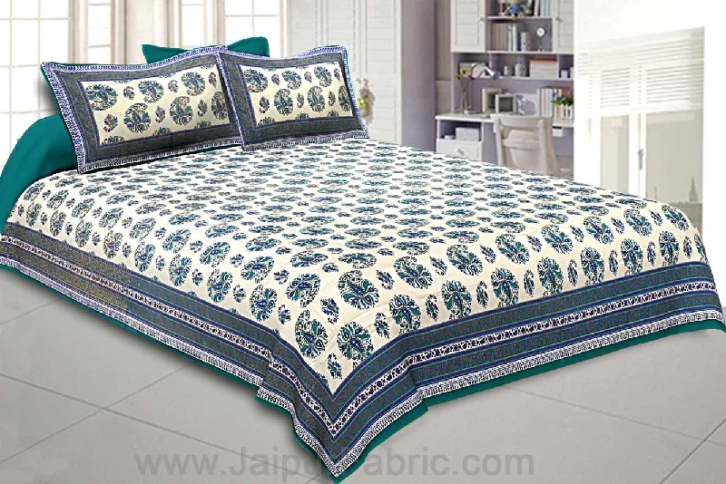 Flourishing Peacock Green Paisley Double Bedsheet