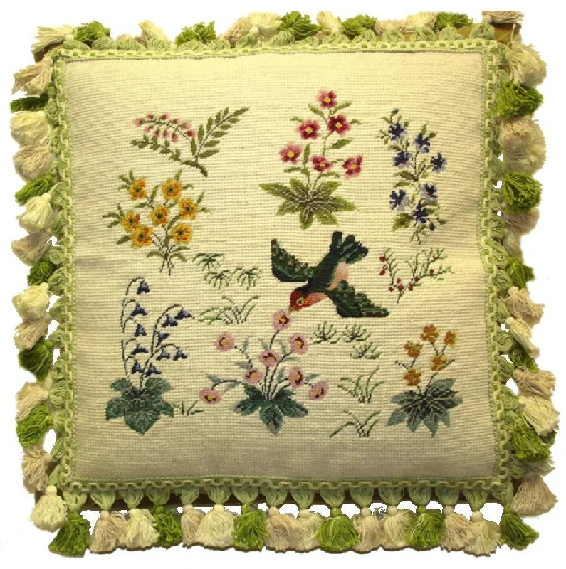 Flying Bird with Pale Green - 16 x 16" needlepoint pillow